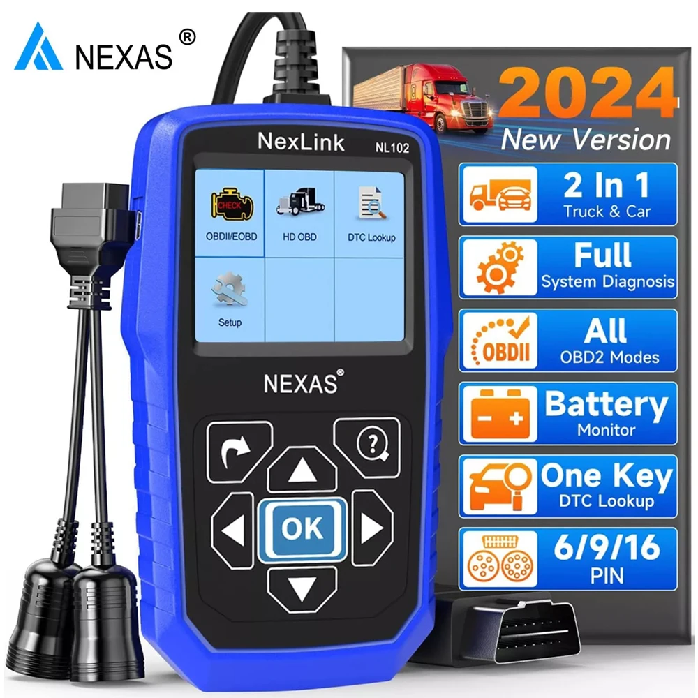 NEXAS NL102 HD Heavy Duty Diesel Truck Scanner Diagnostic Tool OBD2 Code Reader All System Support J1939 J1708 J1587