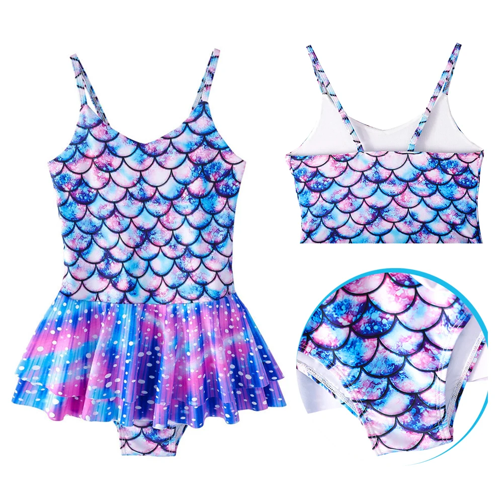 

Girls' Bikini Children's Swimwear Kids One-Piece Skirt Style Swimsuit 3D Fish Scale Suspenders For Medium/ Large Children 3-12Y