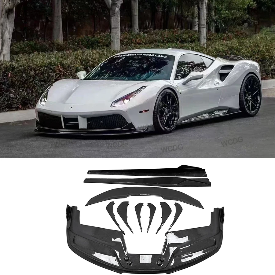 

V Style New Carbon Fiber Body Kit for Ferrari 488 Gtb Sports Front Bumper Lip Side Skirt Rear Spoiler Splitter Car Body