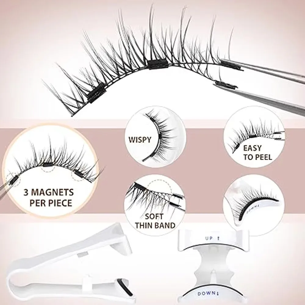 

Sweet Magnetic False Eyelashes No Glue Glue-Free Reusable Eyelash Extension with Mirror Tweezer Dual Magnetic Lashes Girls