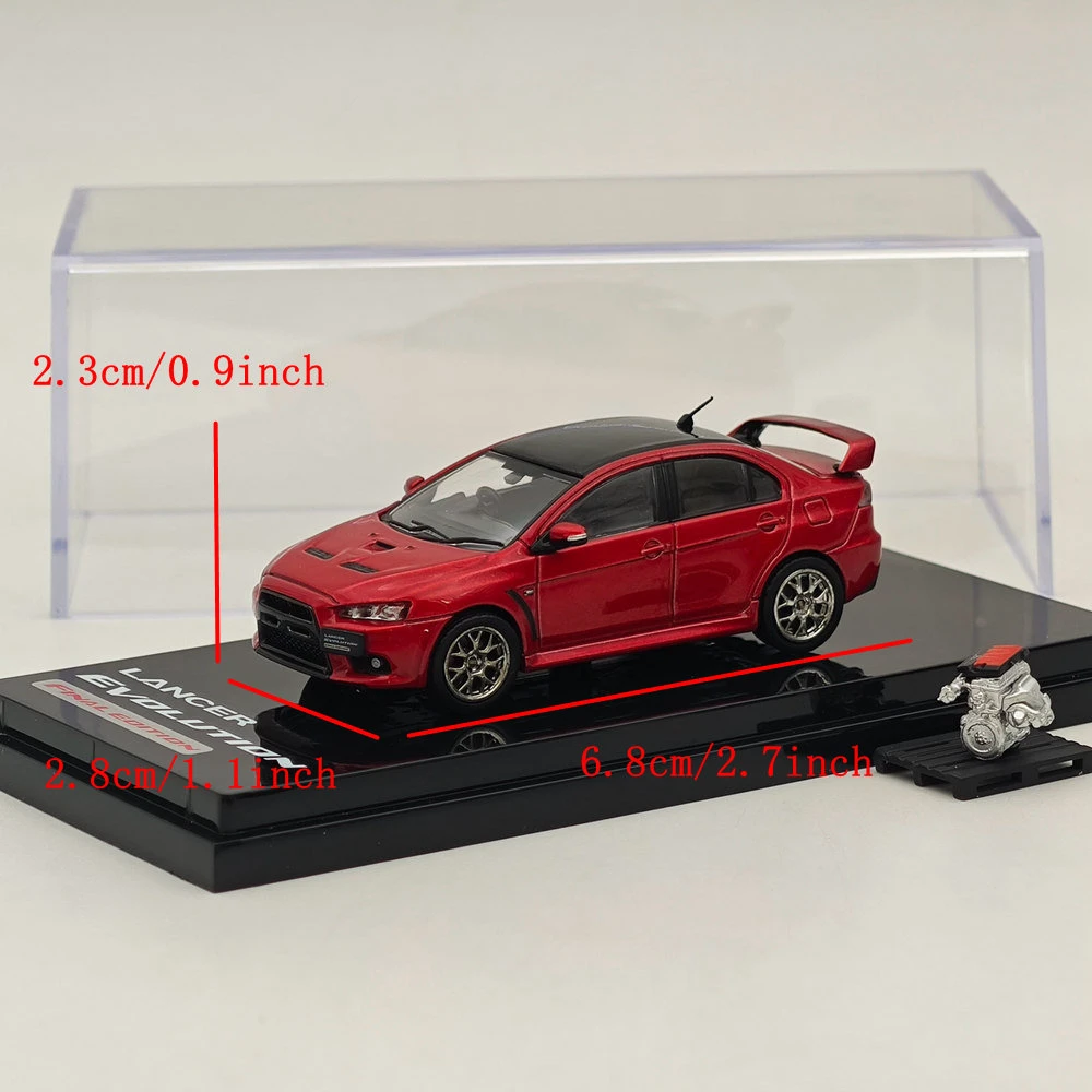 Hobby Japón 1/64 Lancer Evolution X edición Final con modelo de exhibición de motor techo rojo metálico negro HJ 642053 Coche de juguetes CR fundido a presión