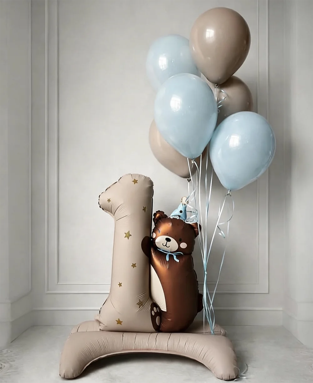 1 unidad de globo de aluminio de pie con diseño de oso de dibujos animados en rosa y azul, para primer cumpleaños, decoración y regalos para fiestas de cumpleaños infantiles y baby shower