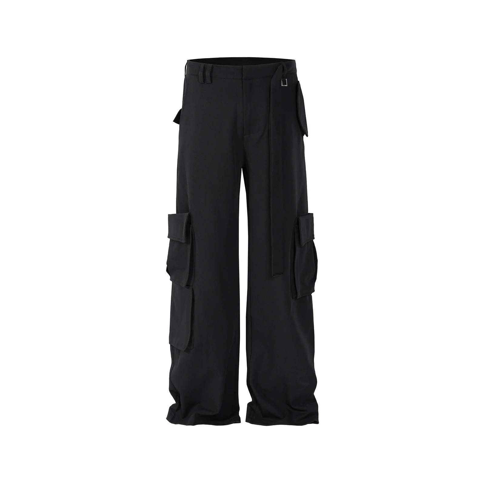 

Ribbons Multi-pockets Straight Black Cargo Drape Pants for Men Y2k Streetwear Casual Baggy Overalls Oversized Casual Trousers