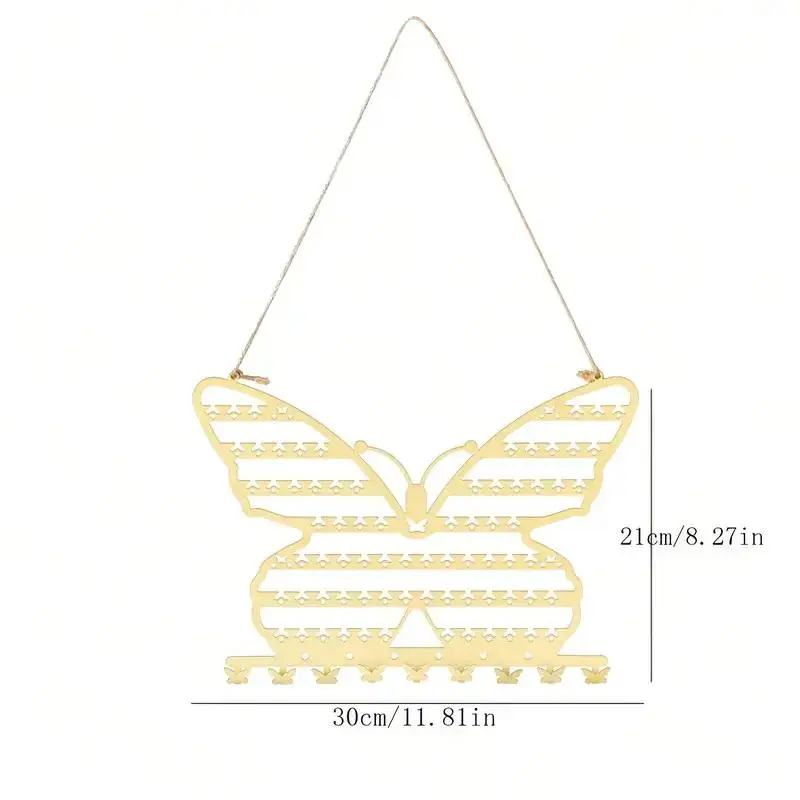 رف مجوهرات مثبت على الحائط على شكل فراشة - رف معلق للمجوهرات للقلائد والأقراط وعرض الأساور والتخزين، أسود،