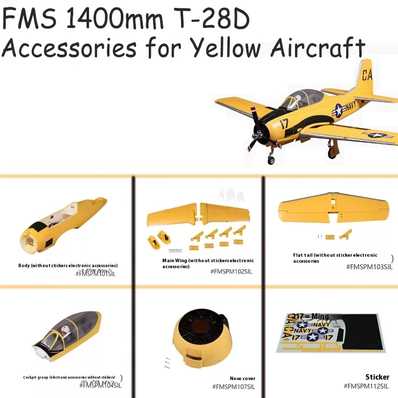 Fms 1400mm T-28d Yellow Body Main Wings And Other Fixed Wing Model Aircraft Accessories