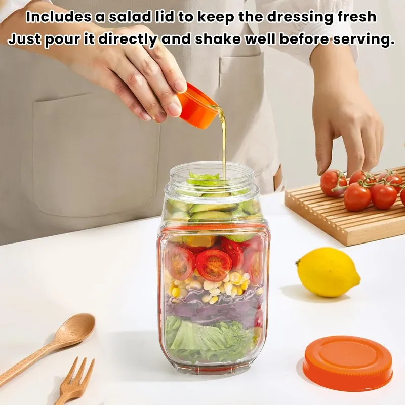 

Salad Storage Jars with Airtight Lids Free Food Containers Kitchen Tools for Fresh Salad Fruits Vegetables & Snacks Leak-Proof