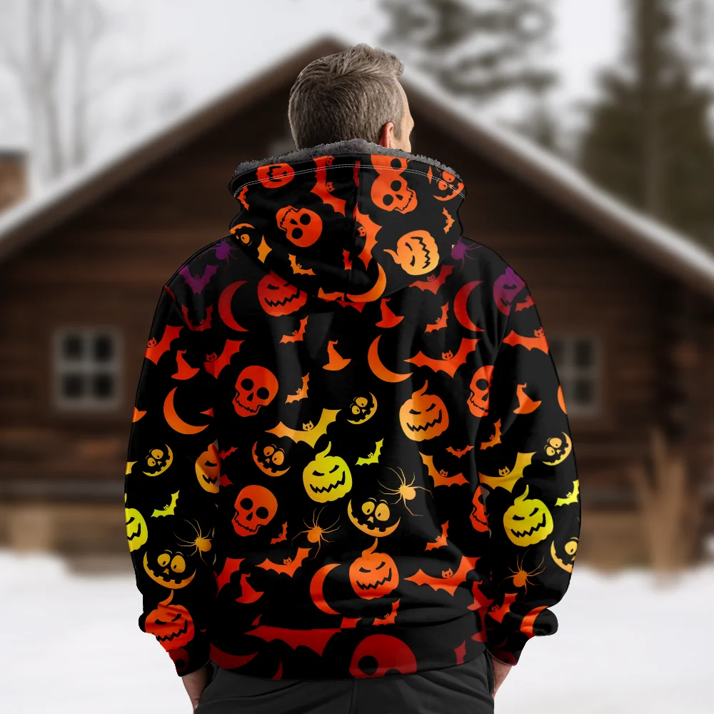 Men's Winter Jackets Coats,Halloween Pattern Cotton Clothes Overcoat Zippered Vintage Daily