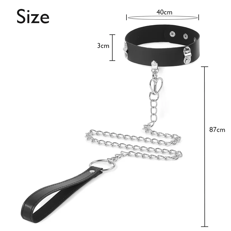 ألعاب الجنس المثيرة الرقيق عبودية طوق جلدية فاخرة ضبط النفس سلسلة معدنية المقود BDSM للنساء الأزواج ألعاب الكبار C09 #6