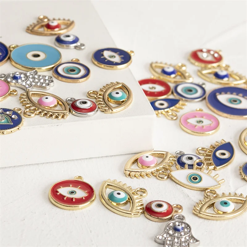 Trendy 40pcs/lot Mixed Colorful Enamel Eye Charms Pendant DIY Necklace Bracelet For Jewelry Making Accessories