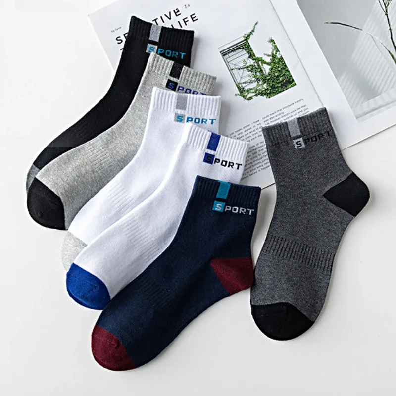 5/10 Pairs Men Socks High Quality Sports Polyester Mid Tube Crew Breathable Deodorant Business Ankle Socks Autumn Spring Casual