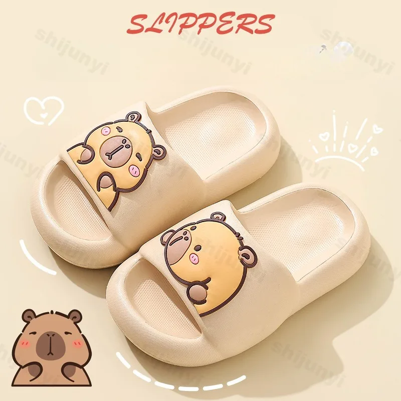 

Тапочки Capybara для девочек, милые летние тапочки с героями мультфильмов, лето 2024, женские тапочки, мягкие сандалии из ЭВА для ванной комнаты, уличная пляжная детская обувь для родителей мальчиков
