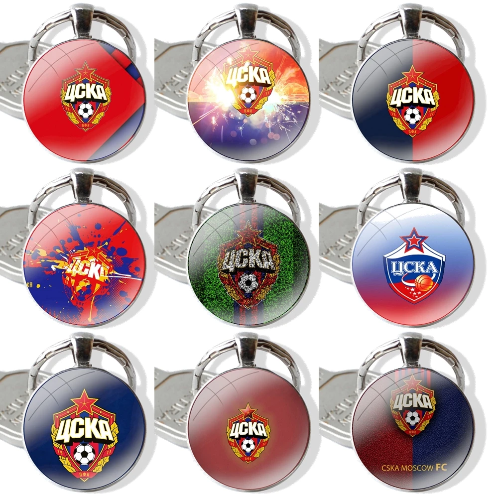 Keychain Handmade Glass Cabochon Key Ring Holder Pendant Key Chains PFC CSKA Moscow