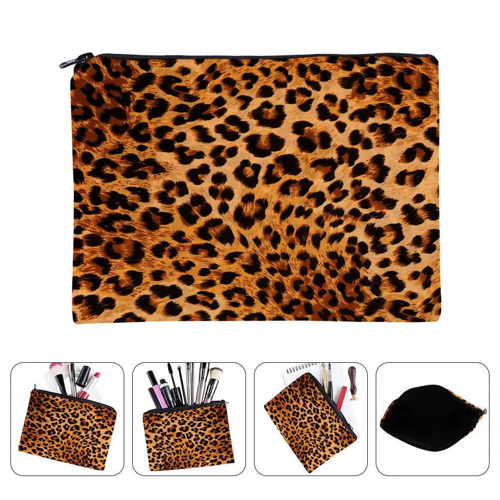 Bolsa de armazenamento com estampa de leopardo, bolsa de maquiagem à prova d'água, bolsa de viagem, organizador portátil para mulheres, bolsa de armazenamento com estampa de leopardo