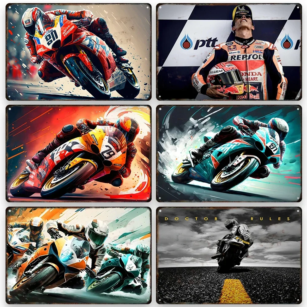 Motorcycle Racing Competion Metal Poster Racer Athlete Retro Tin Sign Auto Club Garage Art Tinplate Painting Wall Plaque Sign