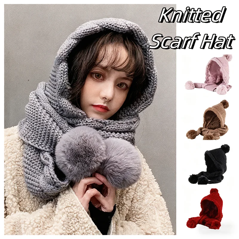 الكورية الدافئة متماسكة أقنعة قبعة المرأة قطعة واحدة الدافئة والباردة مقاومة كرة صوف الأذن حماية قبعة قبعة لينة وعصرية