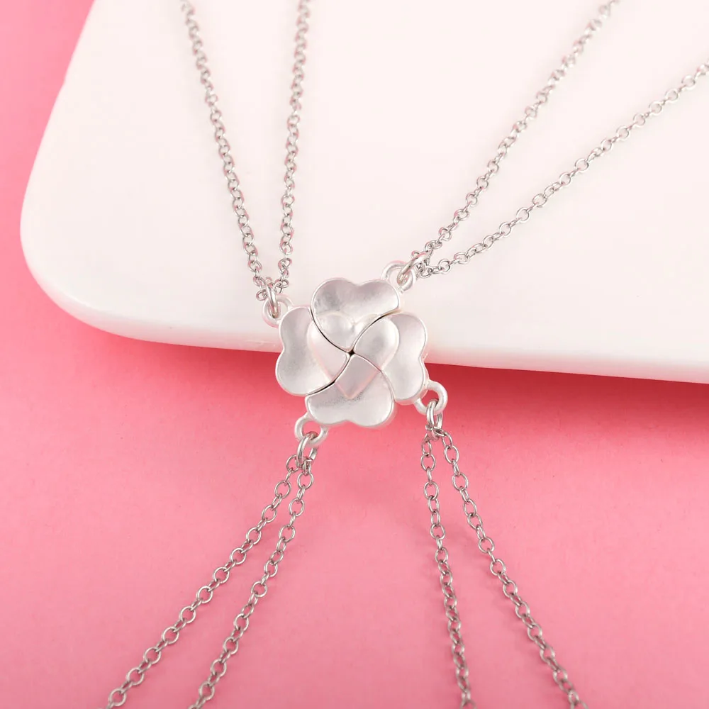 Karsyngirl 4Pcs/set Cute Lucky Four Leaf Clover Stitching Best Friend Bestie Necklace for Girls Fashion Friendship Gifts view 2
