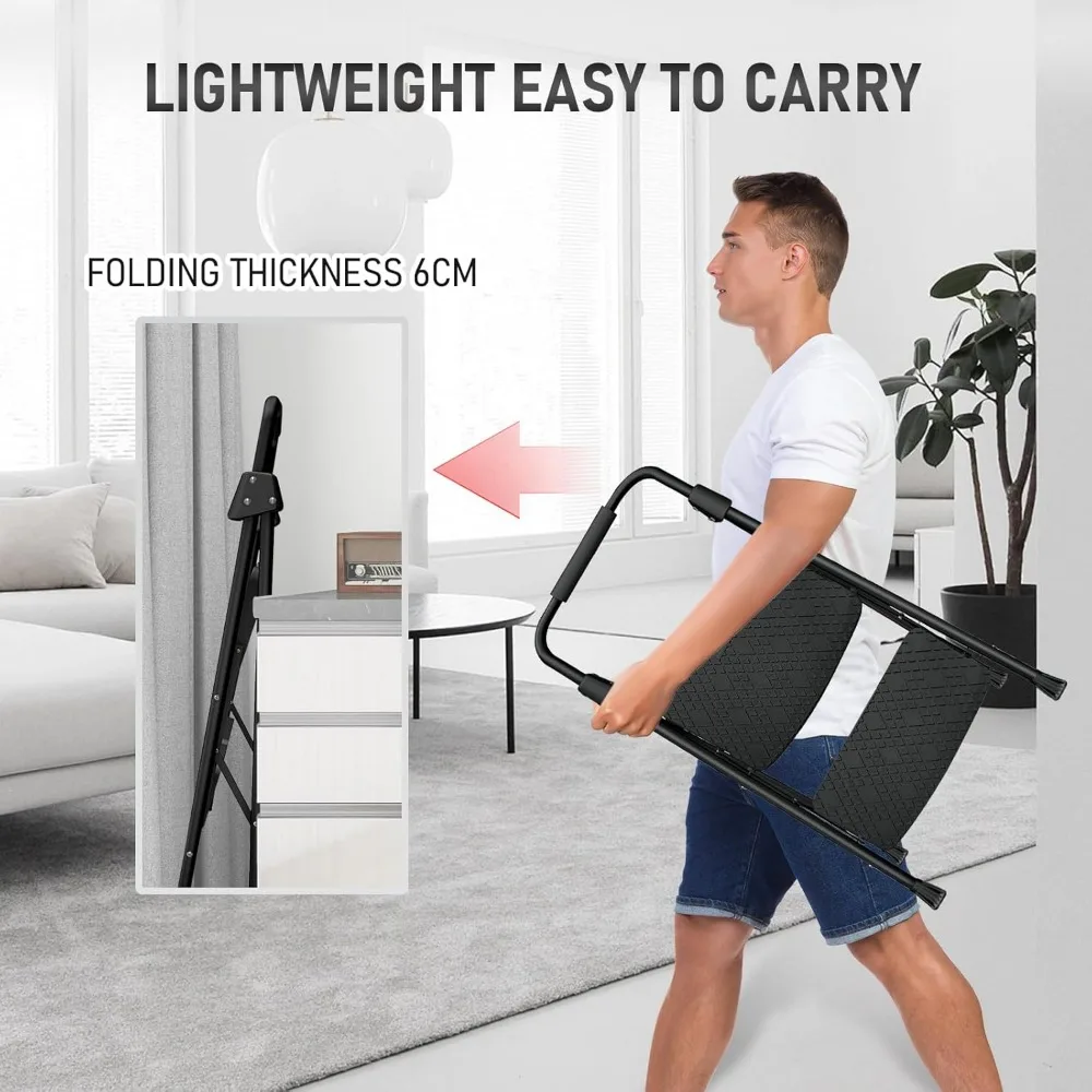 2 Step Ladder, Folding Step Stool with Wide Anti-Slip Pedal, Sturdy Steel Ladder, Convenient Handgrip, Lightweight Portable