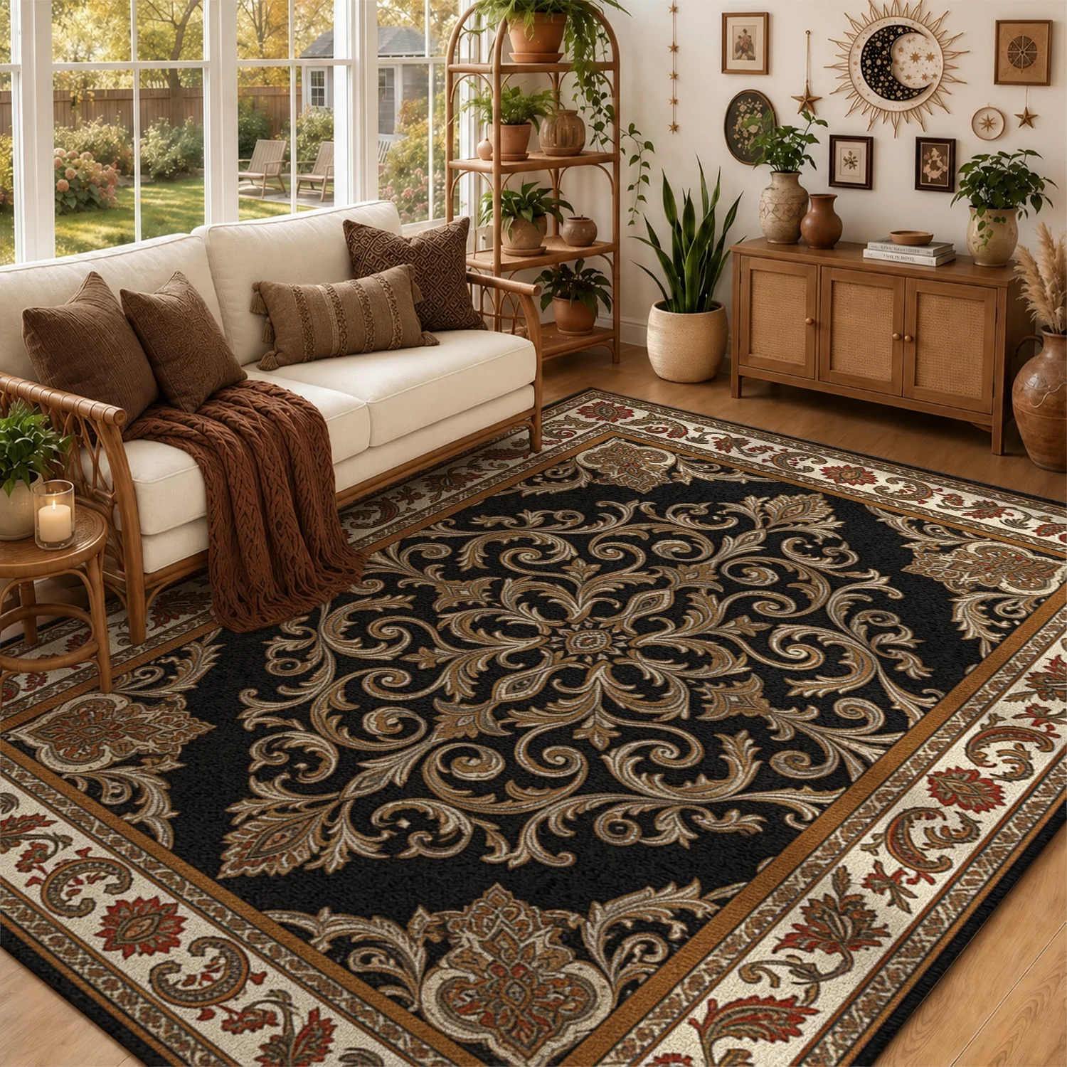 Ornate Traditional Floral Scroll Pattern Area Rug Soft Velvet Machine Washable for Living Room Bedroom Dining Room Entryway Perfect for Halloween Thanksgiving Christmas New Year Black Friday Cyber Monday