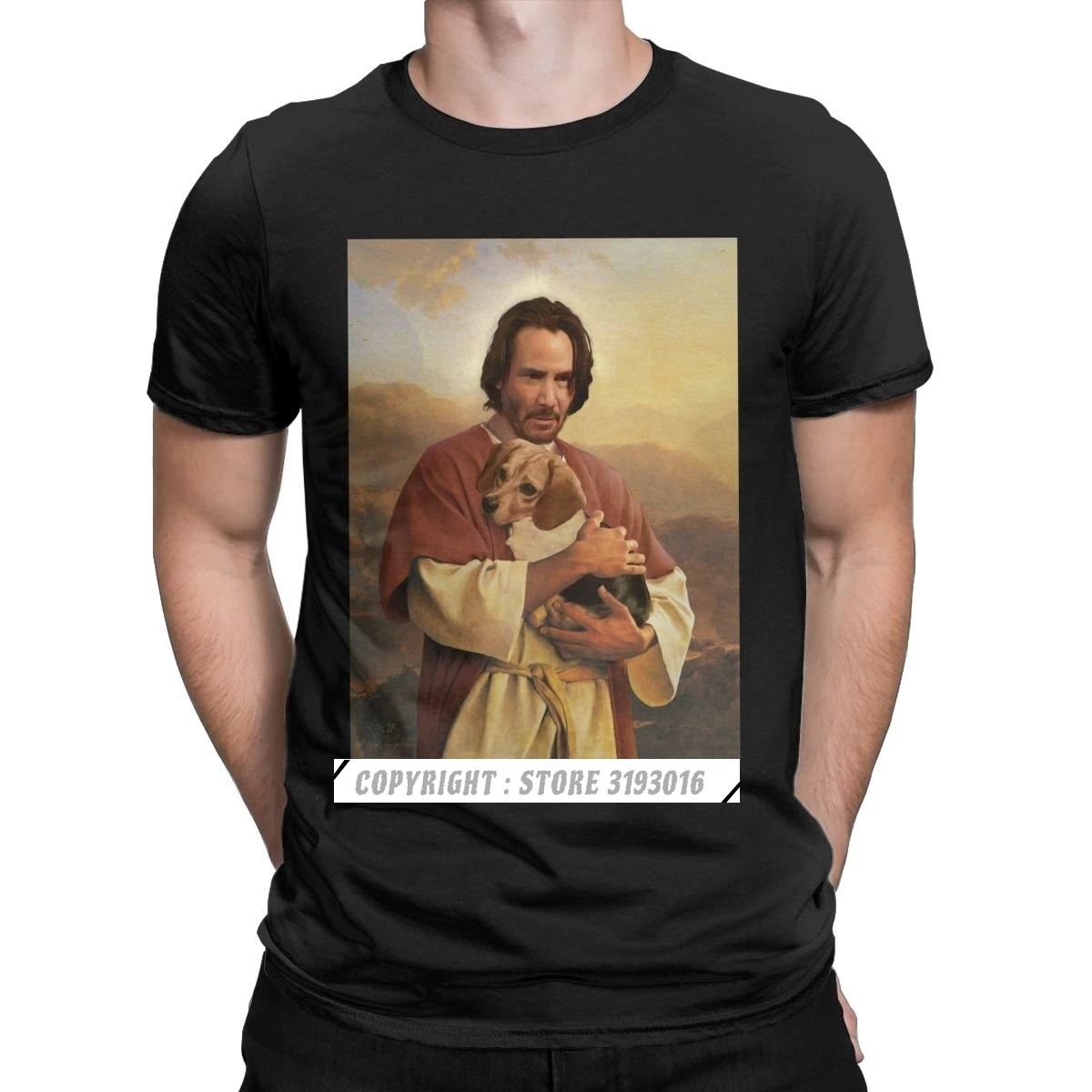 New Casual Tshirts Mens Keanu Reeves Holding A Puppy Tee Shirt Men John Wick Movie Dog Film Animals Baba Yaga T-Shirt