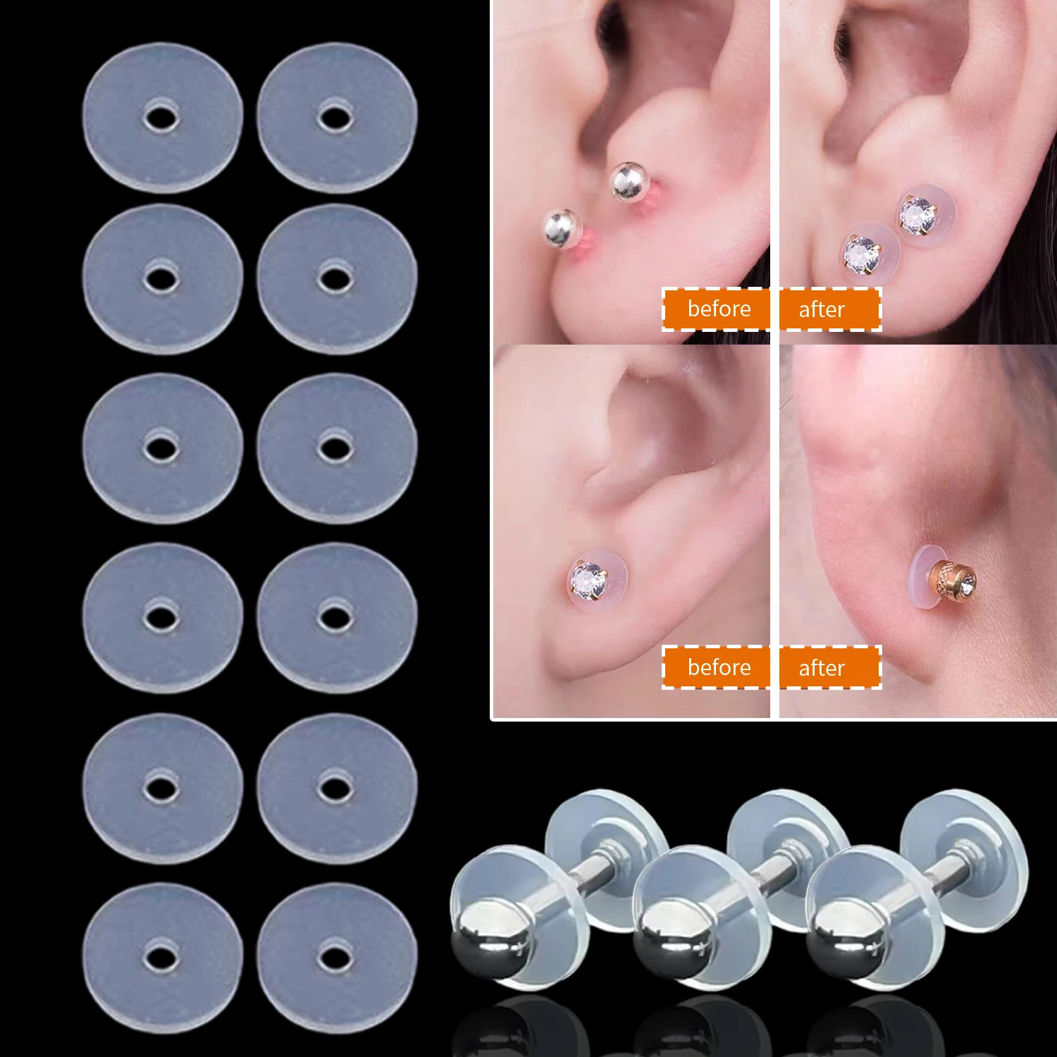 Silicone O-Ring Piercing Healing Discs for Ear Studs