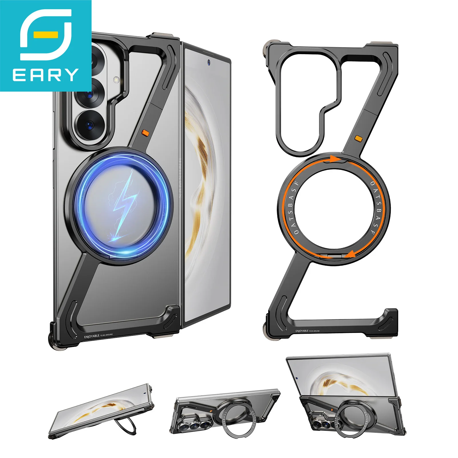 

Eary for Samsung Galaxy Z Fold 7 Case Magsafe With 360°Rotate Magnetic Kickstand Metal Frameless Phone Cover Anti-Drop Protector