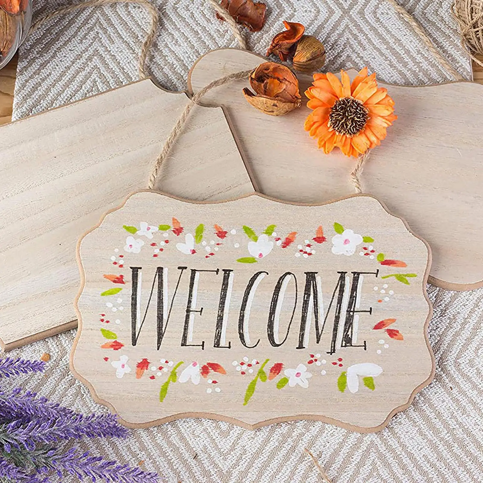 9Pcs/Set Nature Blank Wood Plaque for Hanging Sign DIY Wooden Message Board Painting Rustic Wedding Home Decor Wood Sign Plaque