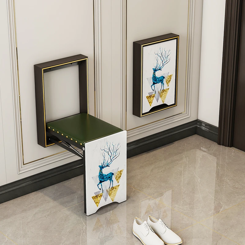 Household doorway wall-mounted shoe bench telescopic ultra-narrow space-saving wall folding shoe-changing stool