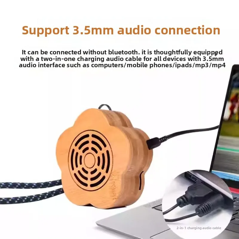 SOTAMIA 1pcs Meihua Solid Wood Craft Wireless Bluetooth Speaker Can Be Plugged Into A Card Portable Mini Audio Radio Subwoofer