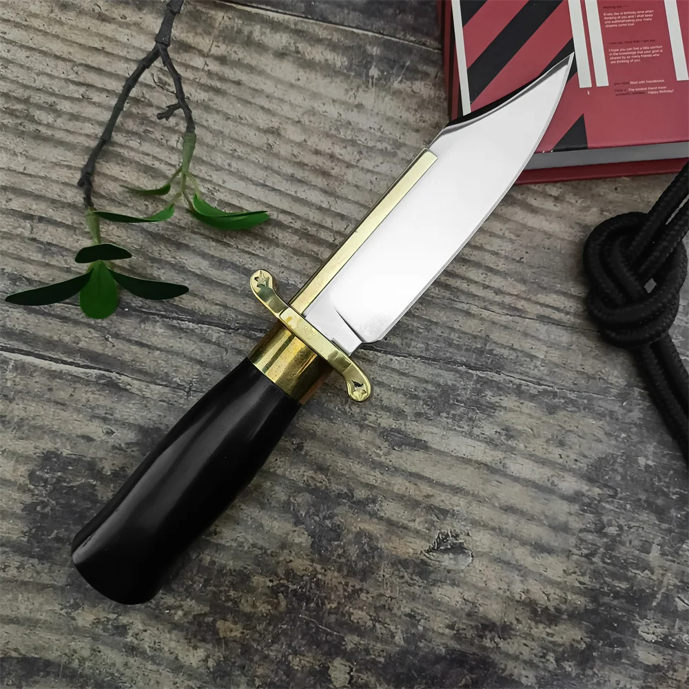 High Quality Military Portable Fixed Knife D2 Blade Ebony + Brass Handles Defense Tactical Knives Rescue Combat EDC Multitool