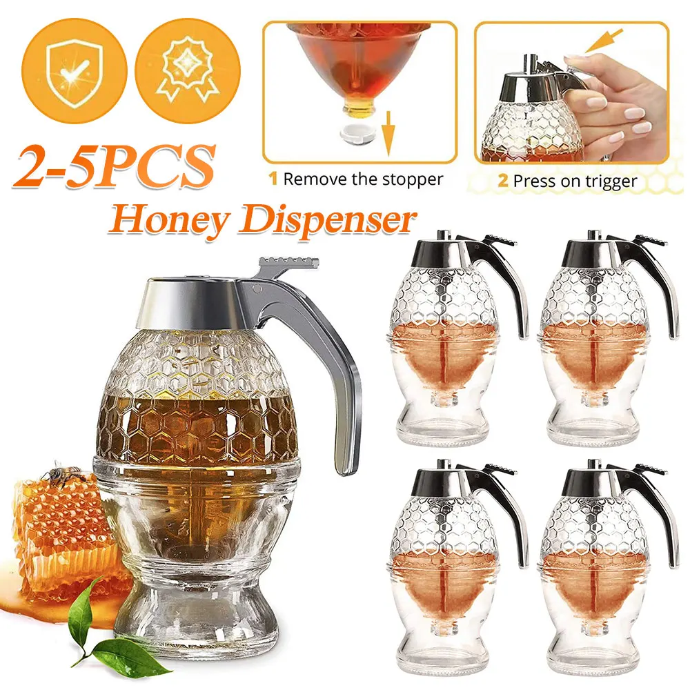 2-5PCS Honey Dispenser Extruder Juice Dispenser Bottle Jar Honeypot Syrup Dispenser Press Type Lower Spear Storage Tank Cocina