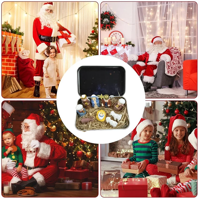 تمثال صغير لمشهد ميلاد عيد الميلاد في جرة هدية صغيرة من الراتنج لسطح المكتب ديكور سطح الطاولة في غرفة المعيشة وغرفة النوم وزخرفة عيد الميلاد #5