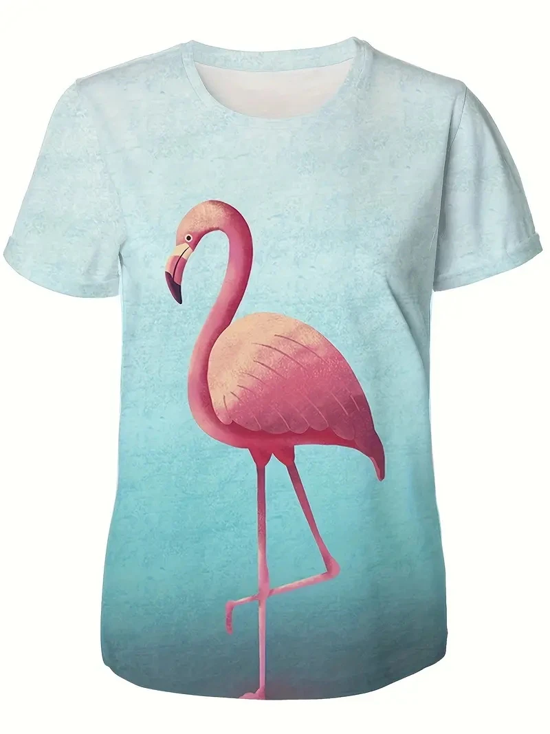 ファッションフラミンゴ3Dプリント メンズ レディース Tシャツ 新作 夏 カジュアル Oネック 半袖Tシャツ Y2K ハラジュク オーバーサイズ キッズTシャツ トップス