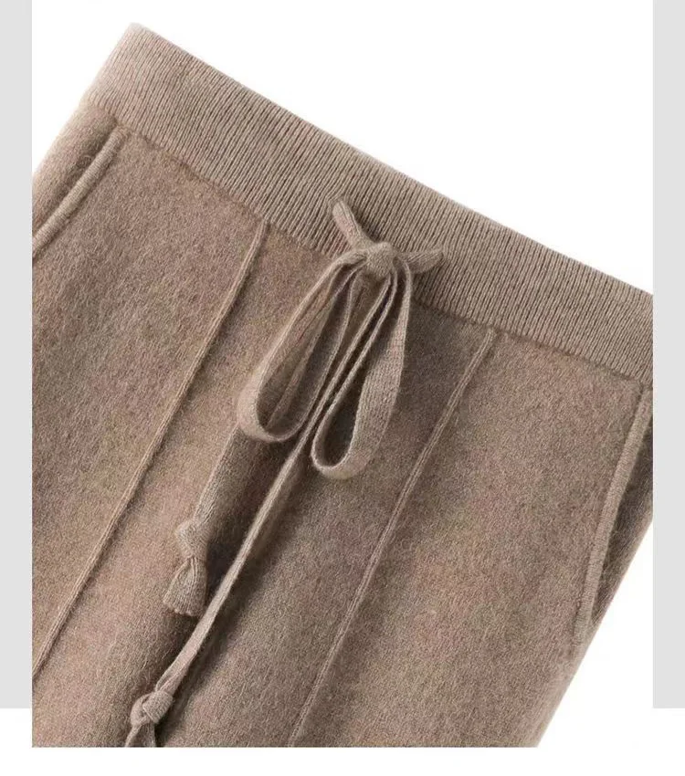 Women's 100% Pure Wool Slim Pants High Waist Autumn and Winter Cashmere Casual Knitted Pencil Pants Korean Thick Casual pants
