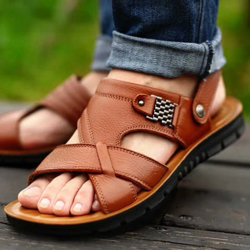 

2024 New Men's Sandals Luxury Genuine Leather Men Shoes Casual Non-slip Beach Slippers Comfortable Open Toe Men Sandalias 38-47