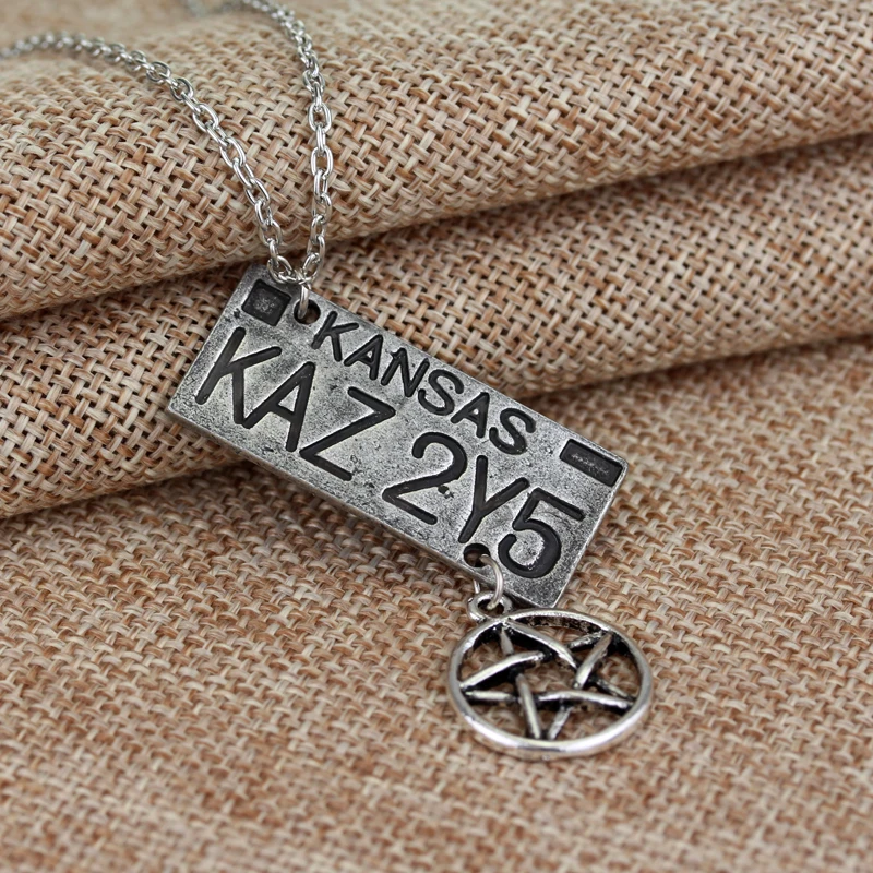 Series Supernatural License Plate KANSAS KAZ 2Y5 Necklaces Dean Sam Winchester Pentacle Pentagram Amulet Pendant Necklace