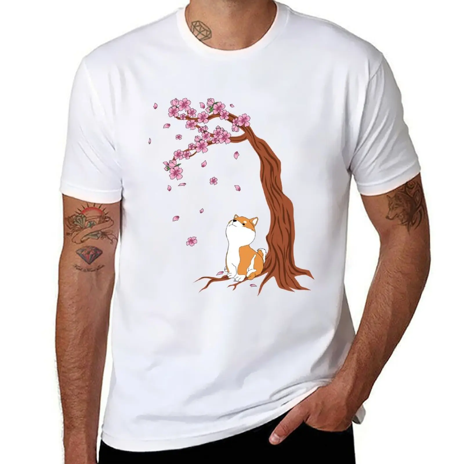 

Cherry Blossoms Shiba Inu T-Shirt t shirt custom print man graphic t shirt T-Shirt
