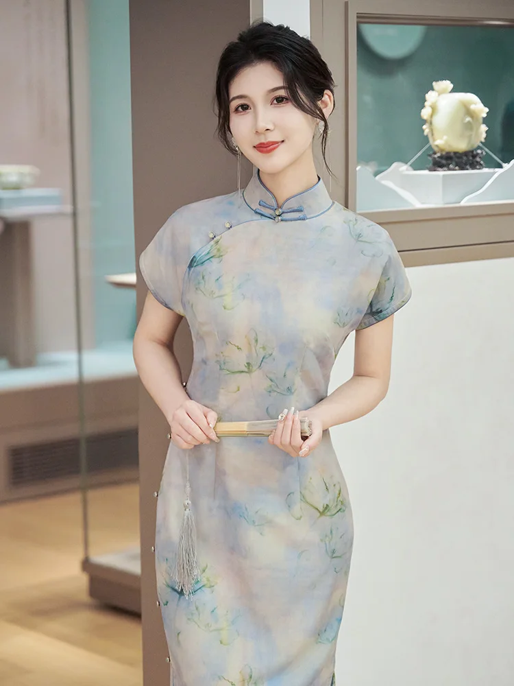 

Новое летнее платье-ципао в стиле ретро для молодых девушек, повседневное, в стиле республики, длинное...