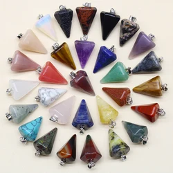 24pcs Natural Stone Reiki Pendulum Divination Pendant Amethyst Quartz Crystal Agate Suitable for DIY Necklace Jewelry Pendant