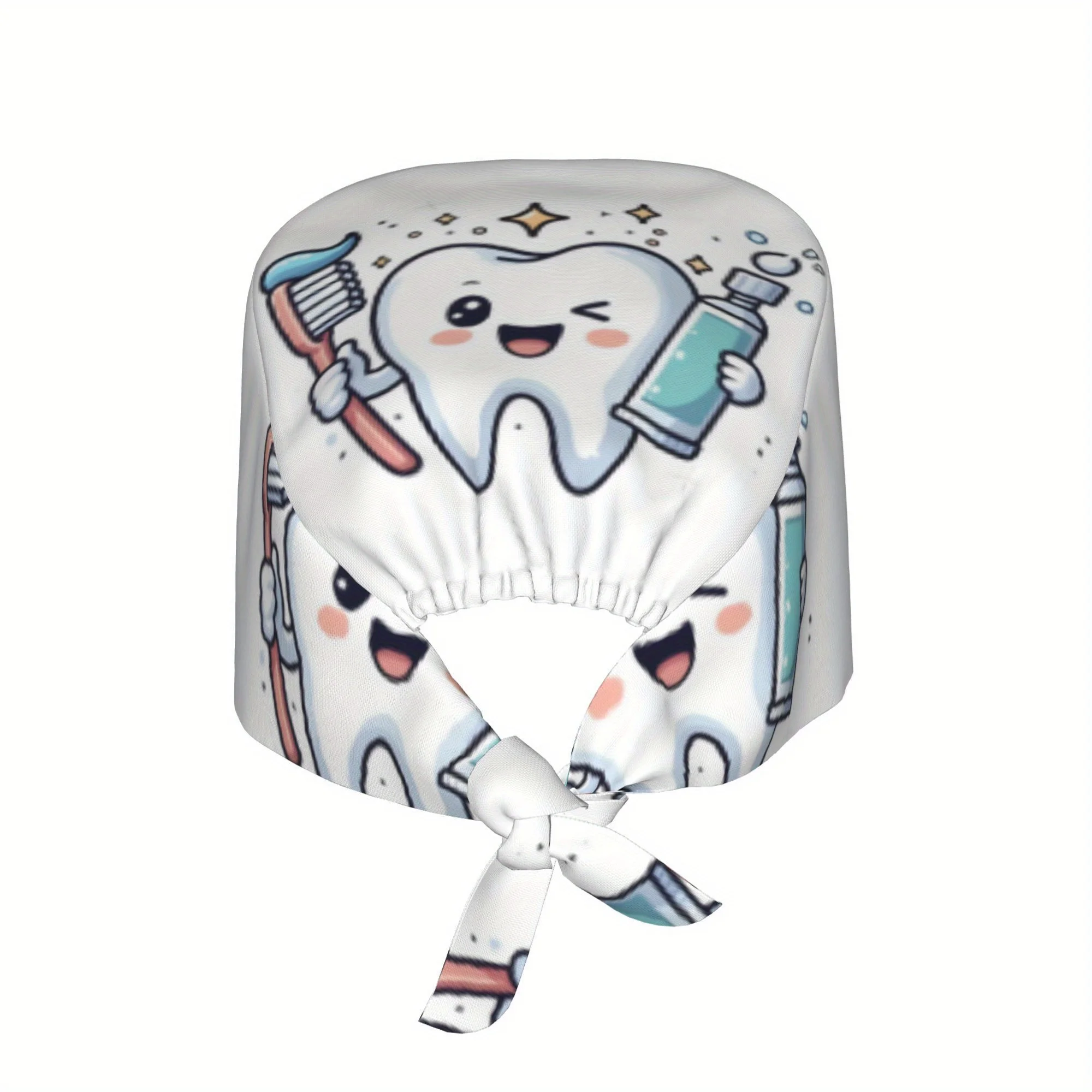 Cute Cartoon Tooth Print Scrub Cap Adjustable Dental Themed Hat Soft Breathable Work Cap for Dentists Nurses