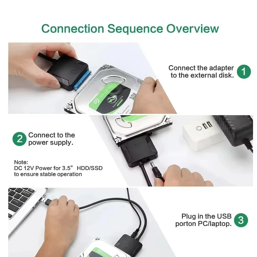 SATA to USB 3.0 Cable SATA III Hard Drive Adapter Converter for 2.5" 3.5" SSD HDD Hard Drive Disk with 12V/2A Power Adapterer