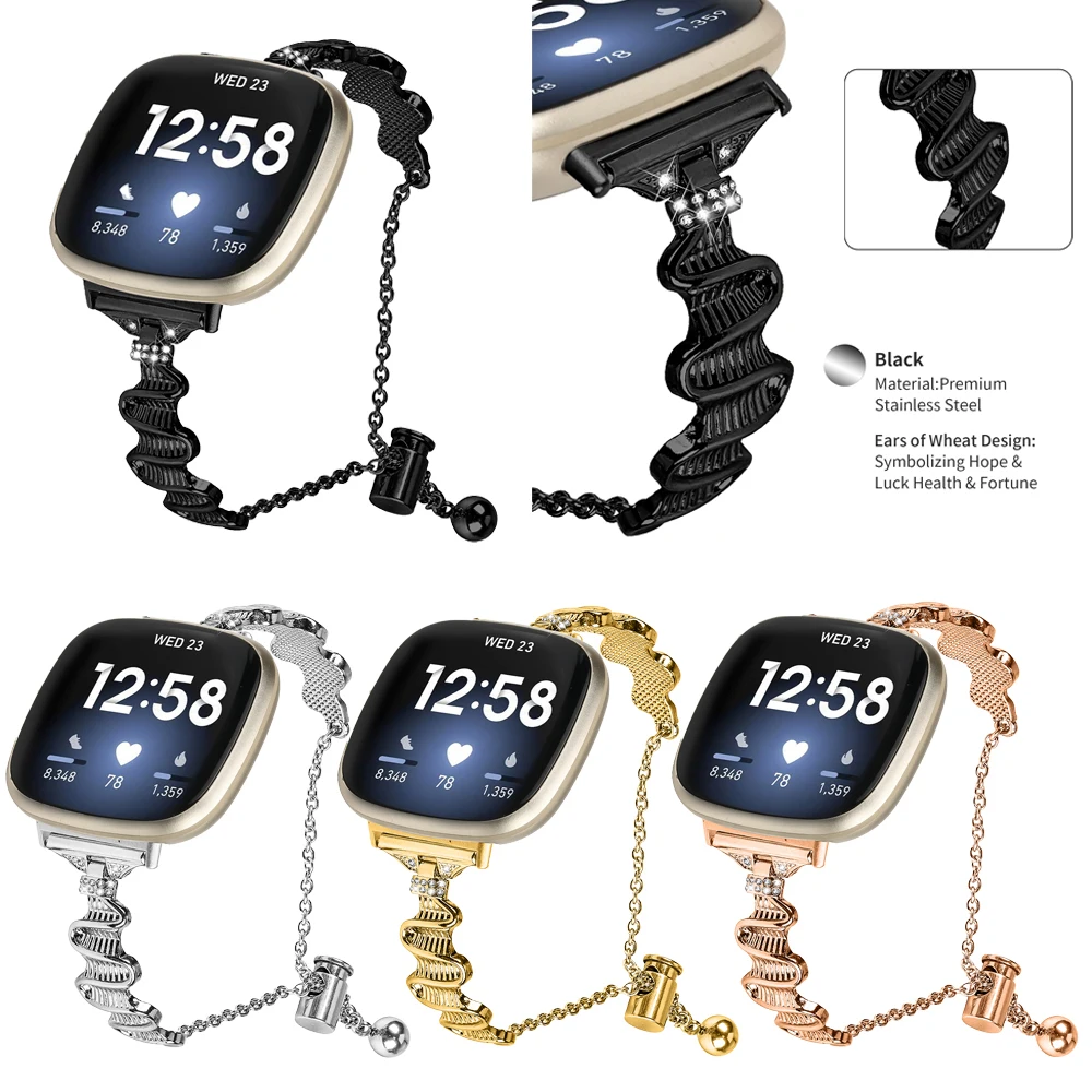 Fitbit Versa 4/3/Sense 2 Metal Diamond Strap Smart Watch Wristband Replaceable Accessories for Versa 3/Sense watchband