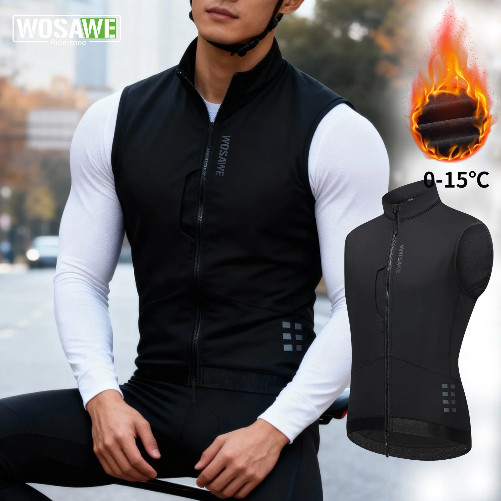 

WOSAWE теплый жилет для велоспорта, зимний ветрозащитный двухсторонний термофлисовый жилет на молнии для занятий спортом на открытом воздухе ﻿ Зимняя велосипедная одежда без рукавов
