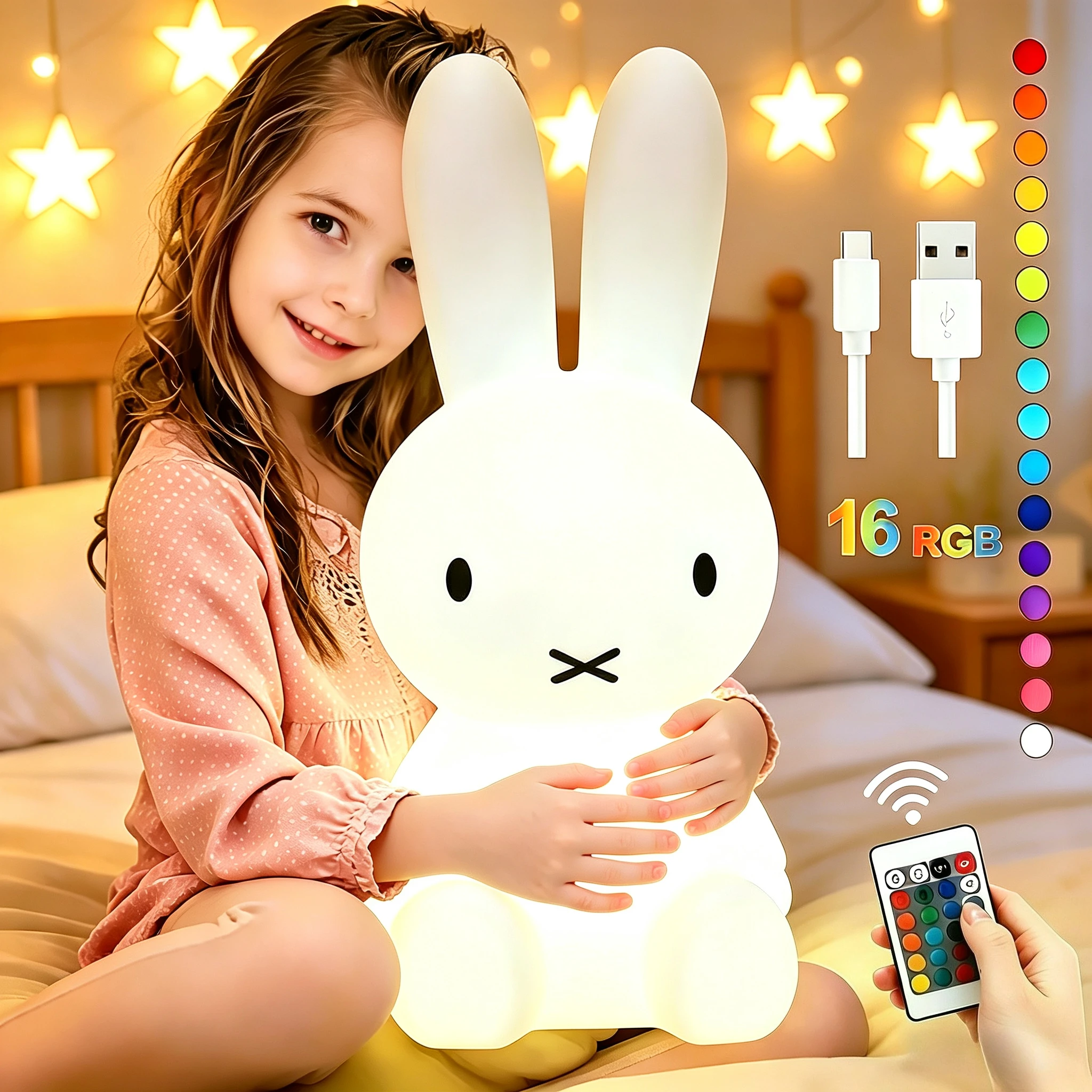 Miffy Rabbit Mood Light with Remote Control Dimming Cute Cartoon Children's Gift Bedroom Bedside Lamp Living Room Floor Lamp