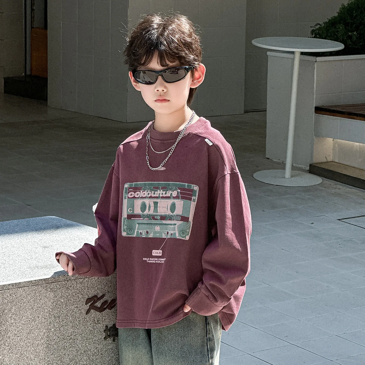 

Children Clothing Boys Korean Style Fashionable Printed Pullover 2025 Autumn New Boys Handsome All Match Loose T Shirt