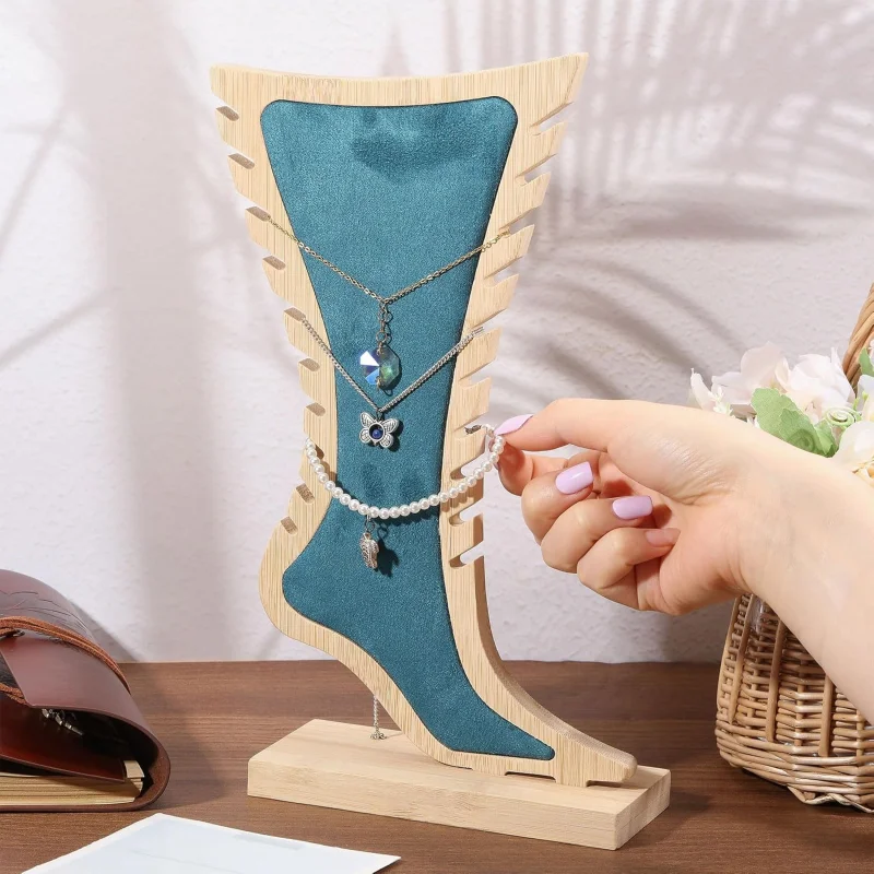 Set Foot Shaped Anklet Display Stands Wooden Necklace Holder Foot Display Storage Showcase Stand for Ankle Jewellery Display