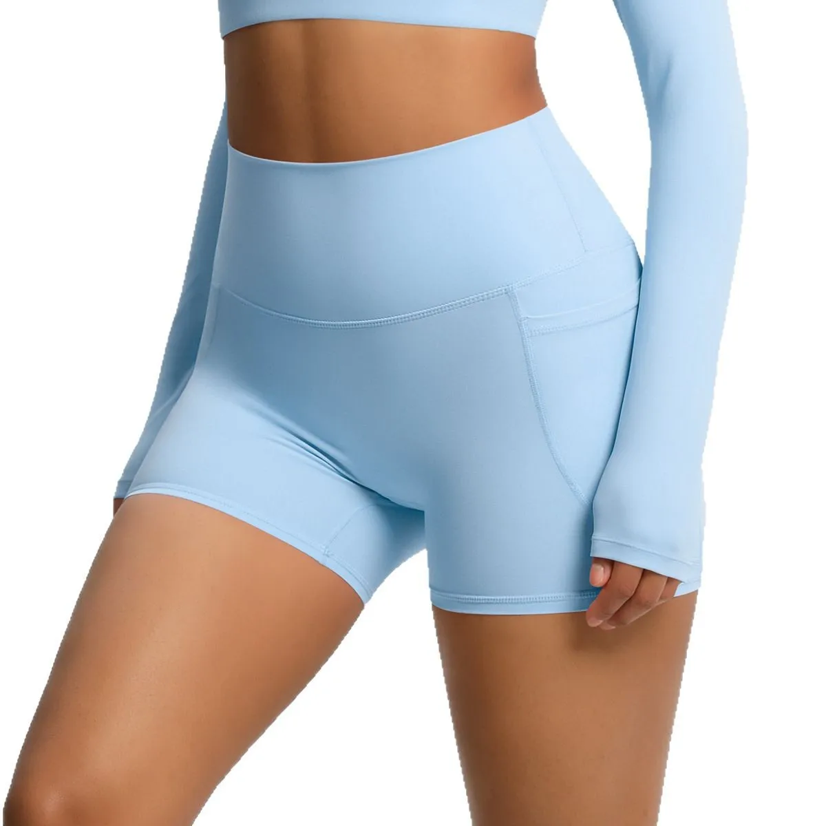 Women European 3 Inch Yoga Shorts With Pockets, High Waist Tummy Control Breathable Sports Fitness Shorts
