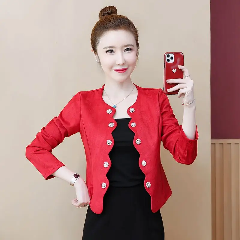 Spring and Autumn New Fashion Slim Fit Coat Women Vintage Aesthetic Korean Fashion Harajuku Chic Elegant Pearl button Coat Z1009