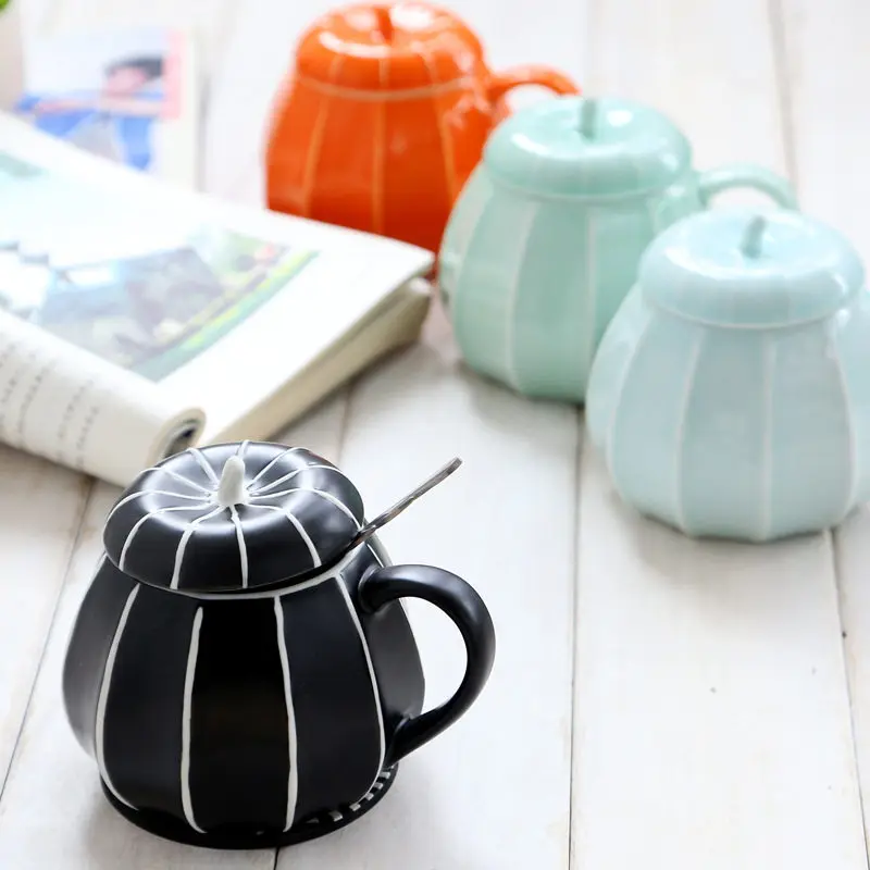 Halloween Ceramic Water Cup with Lid Gift Pumpkin Mug, Girls' High-value Cup, Office Couple Coffee, Holiday Gift
