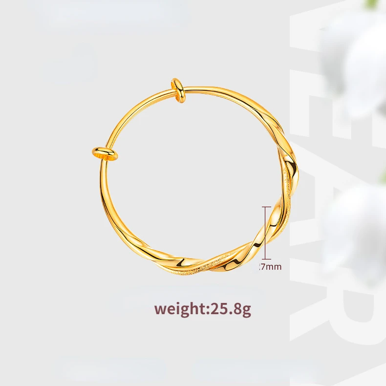 Genuine 18K Gold Color Fashion Mobius Push Pull Bracelet Bangle for Women Female Shiny Bangle Jewelry Gifts Not Fade