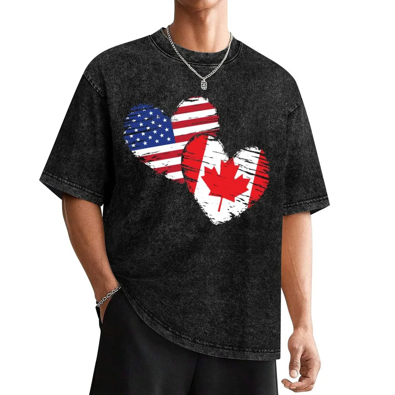 

Canadian USA Hearts Canada T-Shirt plus sizes plain Men's cotton t-shirt